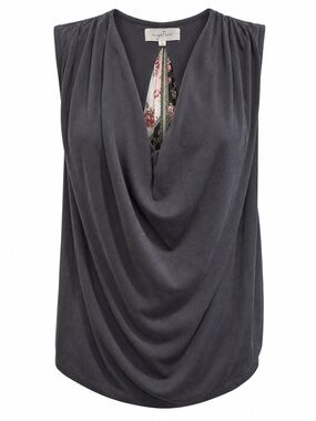 Mystree Draped Cowl Neck Sleeveless Top Medium Gray